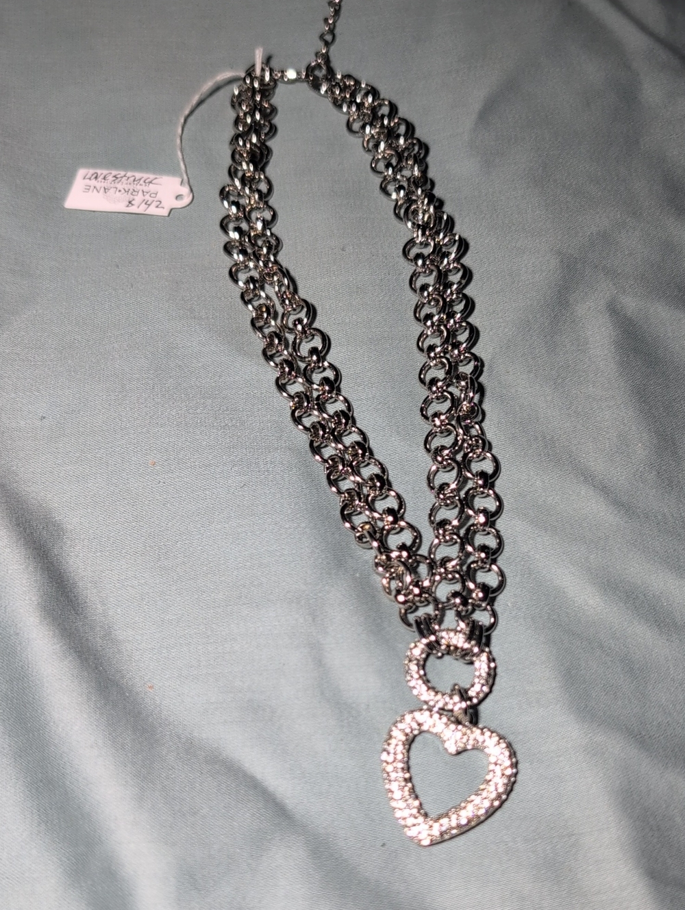 Park Lane Silver Double-Chain Necklace with Pave Heart Pendant